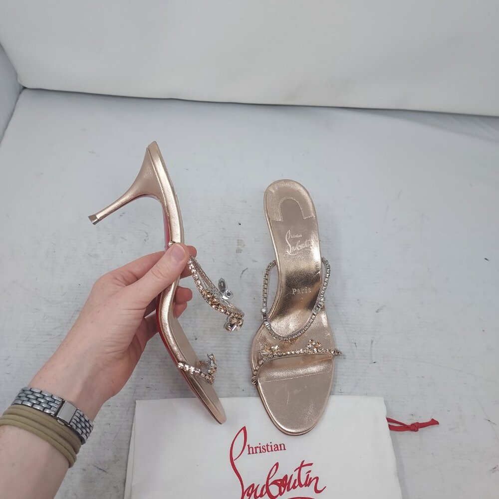 Christian Louboutin Copper Just Queen Crystal Jewel Heel Slide Sandal